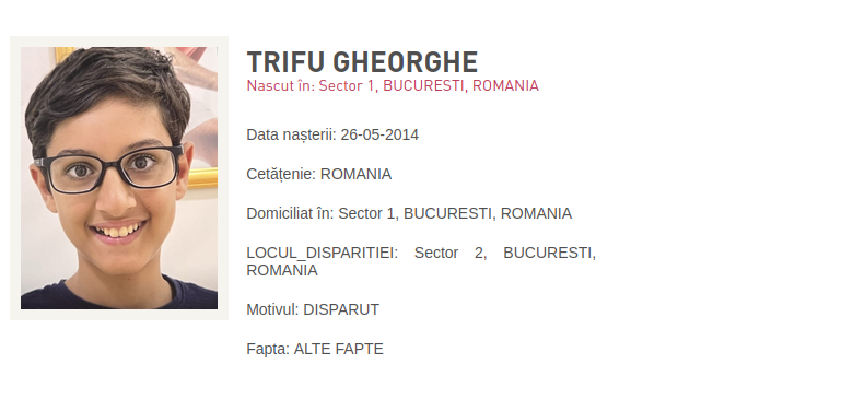 Copil dispărut - TRIFU GHEORGHE